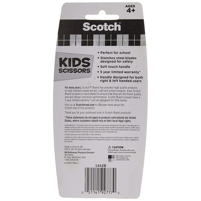 Scotch 5" Soft Touch Blunt Kid Scissors, Magenta, Ideal for