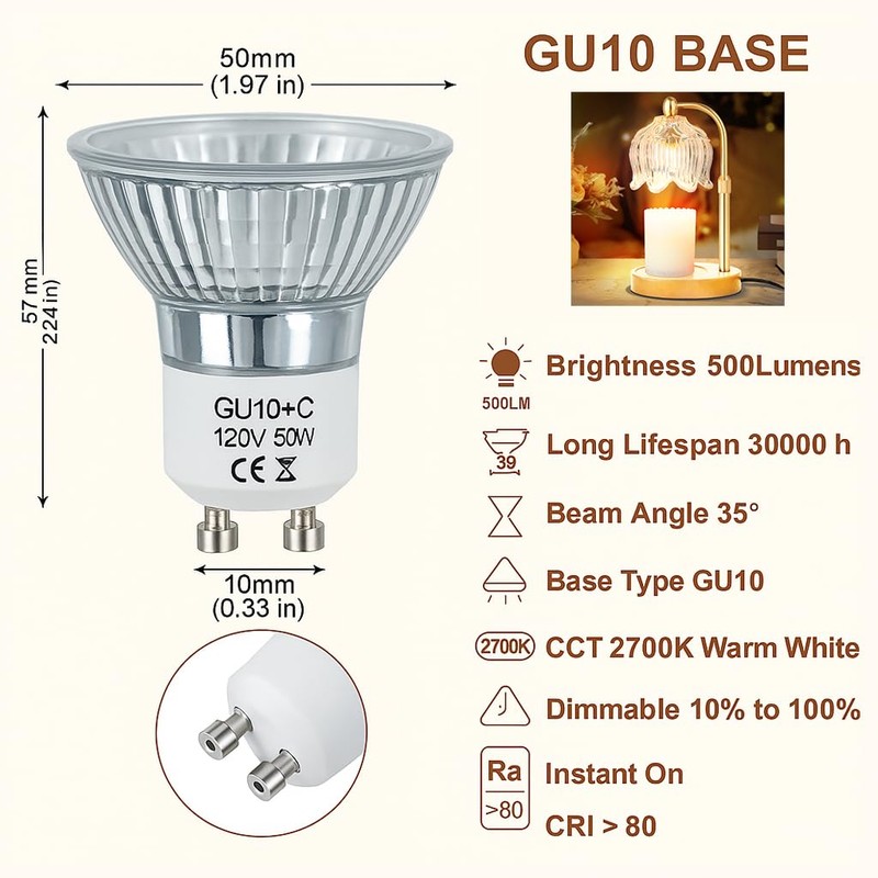 GU10 Halogen Bulb for Candle Warmer Lamp Replacement 50W 120V