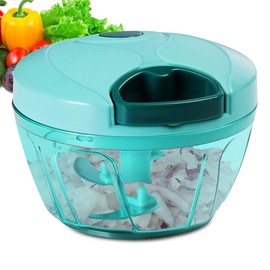 Manual Food Processor Vegetable Chopper 2.3 Cup Small Mini Hand Pull String Onion Chopper Garlic Mincer Cutter with 3 Stainless Steel Blades - White