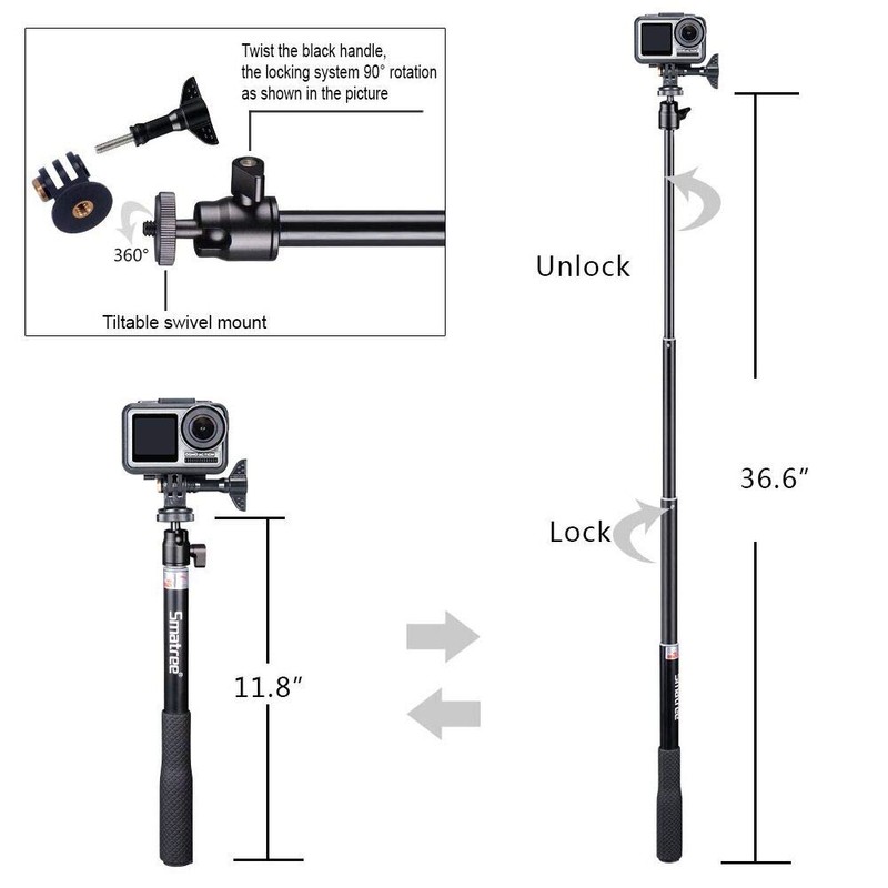 Smatree Q3S Telescoping Selfie Stick with Tripod Stand for GoPro