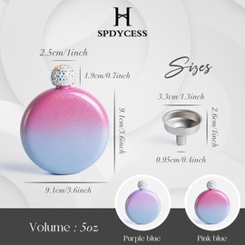 SPDYCESS Luxury Stainless Steel Hip Flask Small 5oz Round Glitter Women Hip Flask with Funnel of Alcohol for Wedding Travel Party