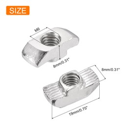 sourcing map 50Pcs M6 T Nuts Sliding T Slot Nut Fastener Carbon Steel Nickel Plated Half Round Roll in Sliding Aluminum Profile Accessories 4040 Series