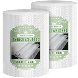 ROUND RICH 2 Packs Bubble Roll Made in USA - Bubble Packing Wrap for Moving and Shipping Standard Size 12 Inch x 36 Feet with 3/16'' Cushioning and Supplies Perforated Every 12''