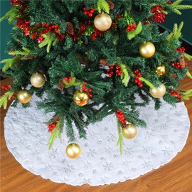 RongXuan Christmas Tree Skirt Plush Round Christmas Tree Blanket with Sequins Snowflake Christmas Tree Stand Carpet Tree Blanket 35 Inches Silver
