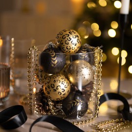 Valery Madelyn Gold and Black Christmas Bauble for Christmas tree Decorations,9pcs 6cm Golden Tropical Party Black and Gold Shatterproof Christmas Ball Ornaments Decoration for Christmas Tree Decor