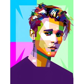 Modern Merch Justin Bieber Diamond Art Kits for Adults, Celebrity Pop Art 5D Diamond Painting Kit for Adults, DIY Wall Decor Gem Art Embroidery Kit, Full Round Drill 12x16