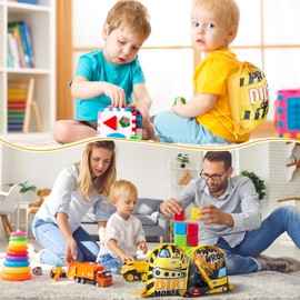 Bencailor 16 Pcs Construction Party Favors Christmas Construction Goodie Bags Gift Birthday Favor Bags Construction Drawstring Bag Candy Bags Vehicle Backpack for Christmas Boys Kids Birthday Supplies