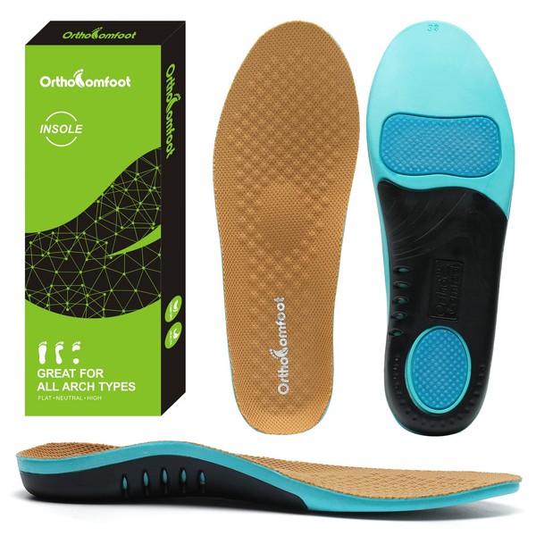 OrthoComfoot Casual Plantar Fasciitis Relief Insoles with Arch Supports, Comfortable Orthotics Inserts for Cushion, Achilles Tendon Men Size 7/Women Size 8.5