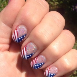 Generic Independence Day Nails Press on Nails Short Square Shape False Nails USA Flag Fake Nails Full Cover 4th of July Acrylic Artificial Nails Design Patriotic Nails Manicure Decoration