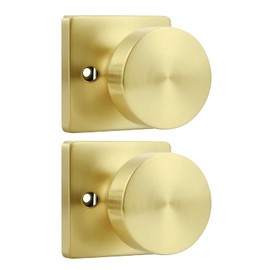 Probrico Dummy Door Knob Brushed Gold Finish, 2 Pack Standard Size Interior Door Handles Single Sided Dummy Door Handles, Flat Ball Knob for Closet