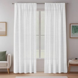Neween Natural Linen Blended Curtains Sheer Textured Linen Curtain Draperies Light Filtering Privacy Window Treatment Panel Casual Draperies - White, Sold Pair, Each Piece 132 x 160 cm
