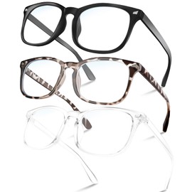 NZKNP Blue Light Glasses for Woman,Blue Blockers Glasses for Men,Fashion Gaming Glasses for Men,Glasses Frames for Women,Fake Glasses,Computer Glasses for Eye Strain(Black+Transparent+Leopard)