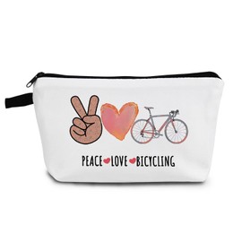 YULUENZE Bicycling Makeup Bag Inspirational Present for Cyclists Peace Love Bicycling Cosmetic Bag for Women Female Bicycle Coach Friend Sister BFF