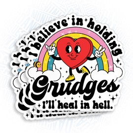 (3Pcs) I Believe in Holding Grudges I'll Heal in Hell Sticker Funny Sticker Heart 3" Waterproof Die-Cut Vinyl Sticker for Laptop Water Bottle Kindle Funny Birthday Gifts for Her Him 3 Inches