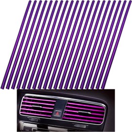 CTRICALVER Car Vent Strips, 20 Pcs Car Styling Ventilation Grille Outlet Trim Strips, U-Shape Trim Strip, PVC Flexible Auto Car Vent Interior Accessories (Electroplating Purple)