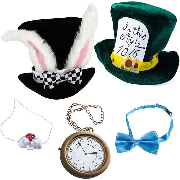 Tigerdoe White Rabbit Costume - Rabbit Costume - Bunny Costume 5 Pc Costume- Playing Cards 4 Pc Costume