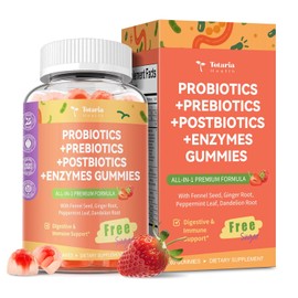 Totaria Sugar Free 5-in-1 Probiotic Prebiotic Postbiotic Gummy, 36 Strains Probiotics for Women Men with Digestive Enzymes, Peppermint, Complete Immune, Gut & Digestive Support, Vegan, 60 Counts