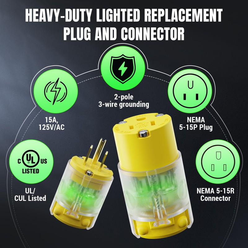 Yomiuwo 8 Pack 15 A 125V Lighted Extension Cord Replacement