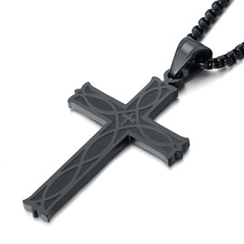 Jurikko Celtic Irish Knot Cross Necklace for Men Boys Stainless Steel Infinity Black Cross Pendant Necklace Rolo Chain 28'', Stainless Steel, No Gemstone