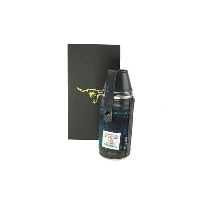 Harris Tweed Hunting Flask - Blue with Turquoise HF3500-COL119 Overcheck