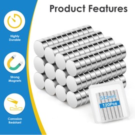 Wzone 5 x 2 mm Small Magnets Strong, Pack of 120 Mini Magnets Fridge Round Neodymium Magnet for Crafts, Home, Office, Photo, Card and DIY