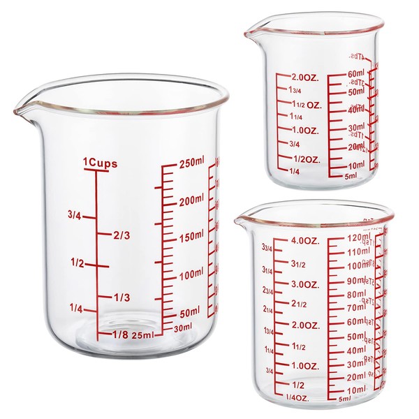Ackers BORO3.3 High Borosilicate Glass Measuring Cup Set-V-Shaped Spout，Includes 60ml(2OZ),