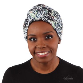 Landana Headscarves Printed Turban for Women with Twist Knot - Mosaic Brown Blue