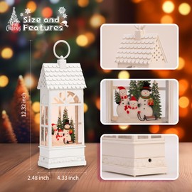 White Womens or Mens Christmas Electronic Snow Globe Lantern Musical : 12.3" Christmas Home Church Decorations Indoor: Battery Lighted Snow Globes USB Powered Light Up, for Snowman Kids Family