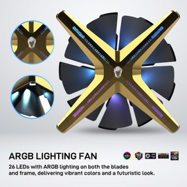 ALSEYE X12 Case Fan ARGB PWM Computer Air Cooling Fan - High Performance Silent Operation 120mm RGB CPU Cooling (Golden, Reverse Blade)