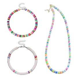 VEHYEGOI 2 Colorful Beaded Bracelets, 1 Colorful Beaded Necklace, Boho Jewelry, Adjustable Bracelet, Fashionable and Versatile Necklace, Sweet Jewelry for Girls