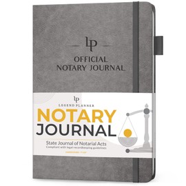 Legend Notary Journal – Hardcover Notary Log Book with Pre-Printed Entries – Notary Public Journal of Notarial Acts – Notary Supplies – 250 Entries, Numbered Pages, 7"x10" (Gray)