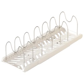 Toyosport Expandable Cookware Organizer Rack for Kitchen Cabinets, Adjustable Pot and Pan Storage, White HIPS and Stainless Steel, Includes 7 Adjustable Dividers for Pot Lid Storage