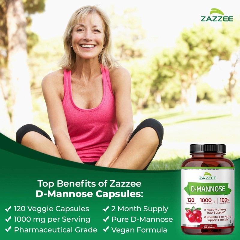 Zazzee D-Mannose, 1000 mg per Serving, 120 Vegan Capsules, 2