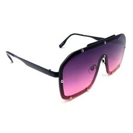 Dweebzilla Oversized One Piece Shield Lens Luxury Aviator Sunglasses (Black Frame, Plum Gradient Lens)