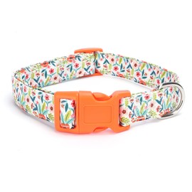 Coralup Dog Floral Collar with Bow Tie Birthday Comfortable Cotton Dog Collar Bowtie Adjustable Cute Medium Collar for Girl Boy Dog, M, Neck 13-20in,Orange