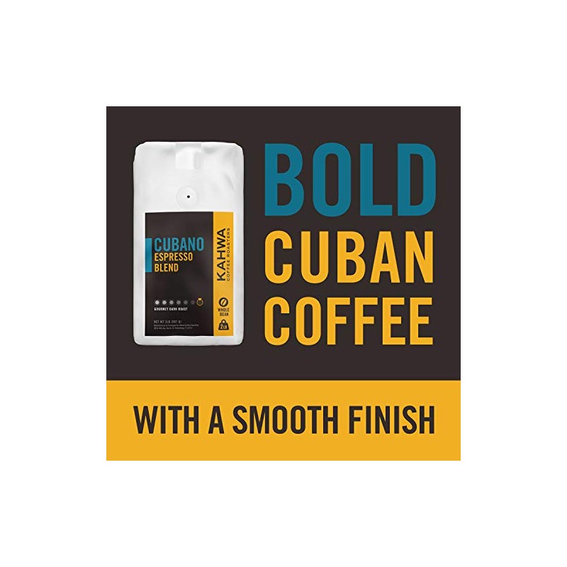 Kahwa Cuban Coffee Beans, Cubano Dark Roast Espresso Blend, Whole