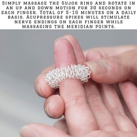 BOSKY Handmade Wooden Ancient Acupressure Spiked Hand Massager Exercise Therapy Deep Tissue Trigger Set of 2 Pcs, Sujok Ball and Rings with Reflexology Chart