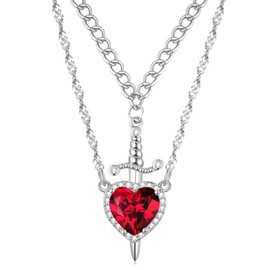 ICFIRSION Couple Friendship Necklaces for Best Friend Heart Sword Pendant Necklace for Women Matching Necklaces for Him Her Valentine's Day Gift Jewelry Sets (Silver Sword&Silver Red Heart)