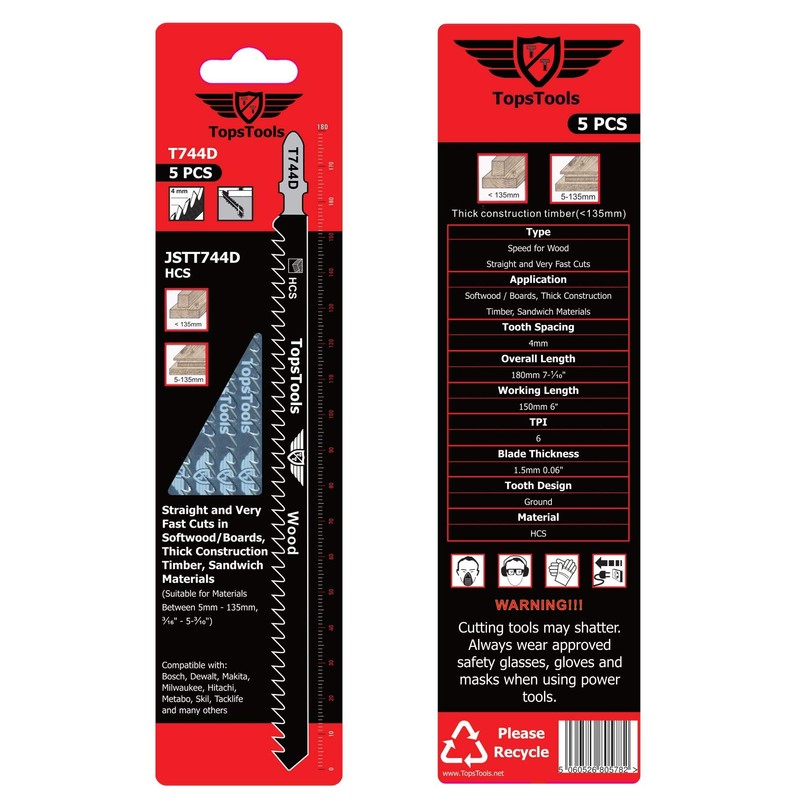 10 x TopsTools JSTT744D_2 T744D 180mmJigsaw Blades Designed for Long