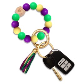 NVENF Silicone Key Ring Bracelet Beaded Wrislet Keychain Portable House Car Keys Ring Holder