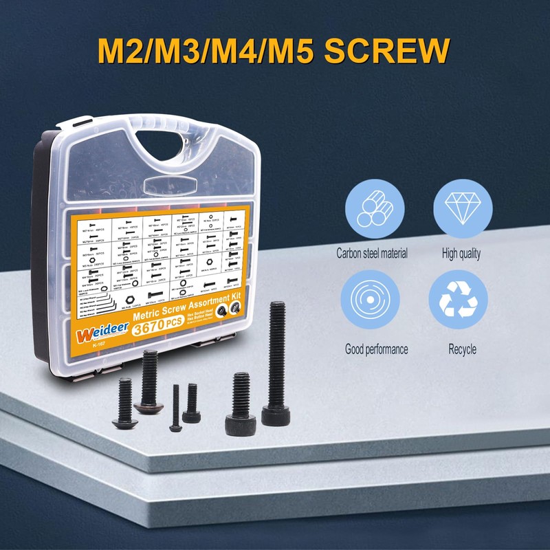 weideer 3670pcs M2 M3 M4 M5 Metric Screw Assortment Kit,Metric