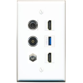 RiteAV 3.5mm Coax 2 HDMI TOSLINK USB-3 Flat/Solid Wall Plate [White]