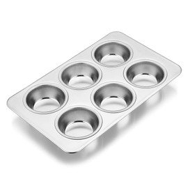 Stainless Steel Muffin Pan, E-far 6-Cup Cupcake Pan Tin for Baking, Metal Muffin Pan Tray Mold, Non-toxic & Healthy, Oven & Dishwasher Safe, Regular Size - 11.44 x 7.12 x 1.25 Inch