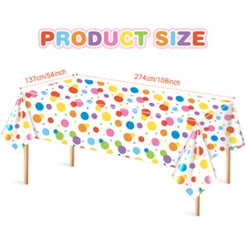 Oudain 1 Pcs Birthday Plastic Tablecloth Colorful Polka Dot Happy Birthday Decorations 108 x 54 Inch Rectangular Disposable Colorful Waterproof Table Cover for Birthday Party