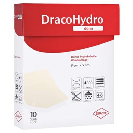 DRACOHYDRO Thin Hydrocoll Wound Dressing, 5 x 5 cm, Pack of 10, Alcohol-Free, Wound Protection and Care, Wound Dressing, Oral Care