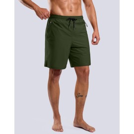 G Gradual Mens Swim Trunks with Compression Liner 7" Quick Dry Board Shorts Swimsuit Bathing Suit for Men with Zipper Pockets(Olive,S)