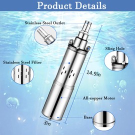 24V DC Solar Deep Well Pump,260W Submersible Water Pump,131FT Lift,Solar Powered Water Pump for Industrial, Irrigation and Home Use (5.5 GPM)