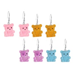 BESPORTBLE 4 Pairs Resin Bear Ear Decors Cute Cartoon Girl Earrings Comfortable Lightweight Jewelry for Women Birthday Party Wedding Daily Wear Random Colors Random Color