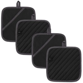 Bonthee 20 cm Pot Holder Non-Slip Durable Heat Resistant for Cooking Baking Kitchen Utensils - Black - Pack of 4