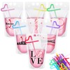 Seematn 24 Sets Baseball Print Drink Pouch with Straws for